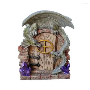 Figurines décoratines Dragon Garden Statue Cartoon 3D Guardian Gate Figurine Fairy Door Yard Art Resin Ornement