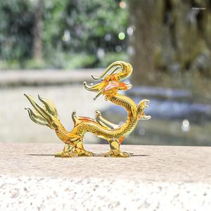 Decoratieve beeldjes Dragon Statue Chinees Figurine Crystal Sculpture Decor Decor Zodiac Animal Wealth Gold Hand Feng Shui Paperweight Blowning