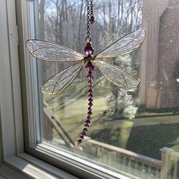 Figuritas decorativas con forma de libélula, colgante de cristal, ala de Metal, carillón de viento, adornos para ventana del hogar, decoración de pared y jardín 87HA