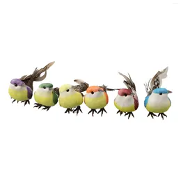 Figurines décoratives durables utiles ornement d'oiseau artificiel Perched arbre boisé faux plume jardin miniature simulation 6pcs Noël