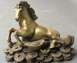 Figurines d￩coratives dyz6216 "Fengshi en laiton chinois Fu Yuanbao Coin Money Zodiac Horse Moux Statue