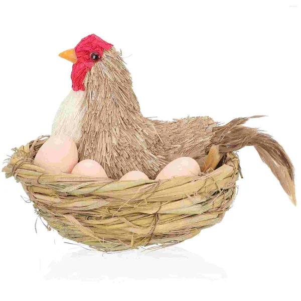 Figuras decorativas de la estatua del huevo de pollo de Pascua huevos huevos juguete figurado suministros de paja decoración animales almohadillas artificiales animales