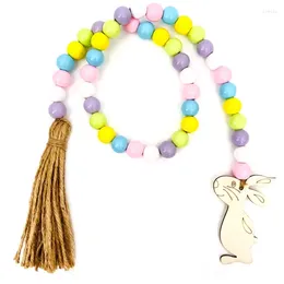 Decoratieve beeldjes Easter Tassel Wood Bead slinger met tag kralen snaar hanger hangend ornament voor huisfestival feestdeur