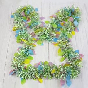 Decoratieve beeldjes Easter Tinsel slinger Leer Spring Green Hanging Stripe Set met kleurrijke ei ornamentenset voor vakantiefeestdecoratie