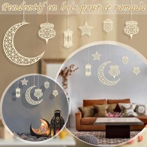 Decoratieve beeldjes Eid Ramadan Decor houten hanger Kareen houten vaartuigen voor thuisdeur opknoping DIY islamitische feestkransvoorraden