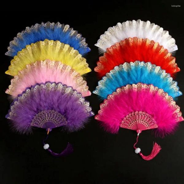 Figuras decorativas elegantes con colgante para accesorios de disfraz de Lolita, abanico hecho a mano para baile, regalo de boda, decoración de fiesta, pluma plegable