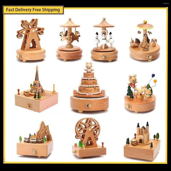 Figurines décoratives élégant Boîte de musique en bois Castle Carrousel Musical Birthday Gift For Girlfriend Boyfriend Sound Sound