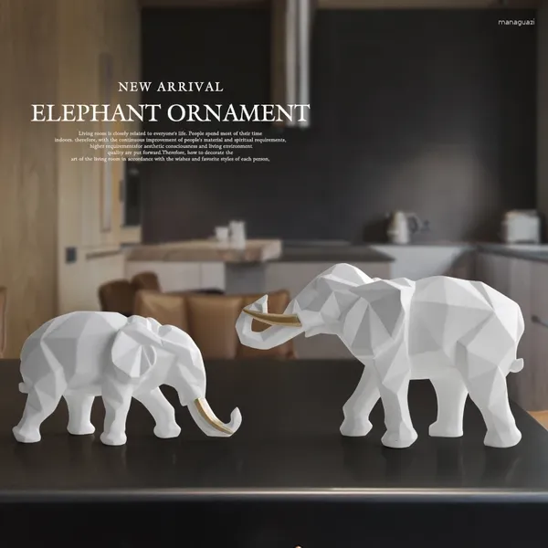 Figurines décoratines Elephant Figurine 2 / Set Resin pour le bureau à domicile El Decoration Table Animal Craft moderne Inde India White Statue Decor