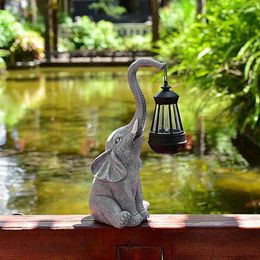 Figuras decorativas La lámpara de patio impermeable de luz solar elefante con jardín para colgar para la mesa al aire libre parques de patio de césped