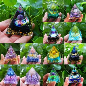 Decoratieve beeldjes Energygenerator Orgone Piramide Amethist Peridot Healing Natural Crystal Reiki Chakra Orgonite Meditatie