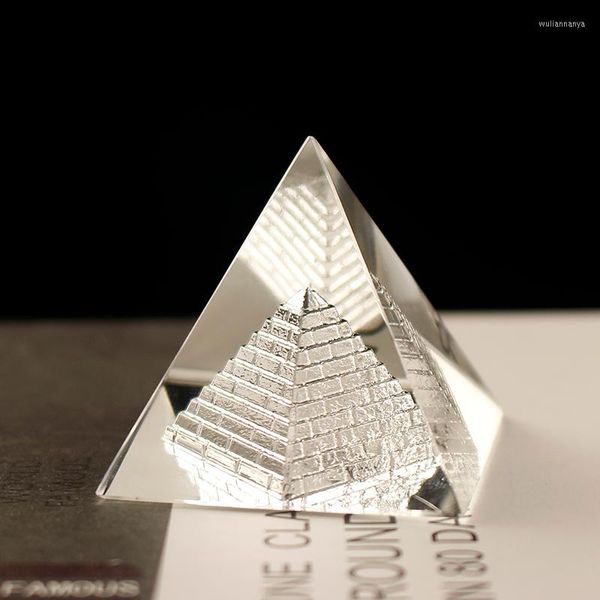 Figurines décoratives énergie guérison cristal creux verre egypte pyramide Fengshui Chakra Miniature décoration de la maison accessoires