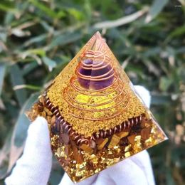 Figurines décoratives pyramide énergétique Orgonite Reiki boule d'améthyste naturelle cristaux de guérison outil Chakra ornements pierres en résine artisanat cadeau pour enfants