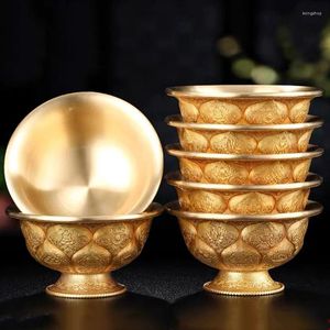 Figurines décoratives Gravant du cuivre pur Bowl Bowl en laiton de la collection de cadeaux de la maison bouddhiste de la Coupe de la Saint-Eau Tibétaine