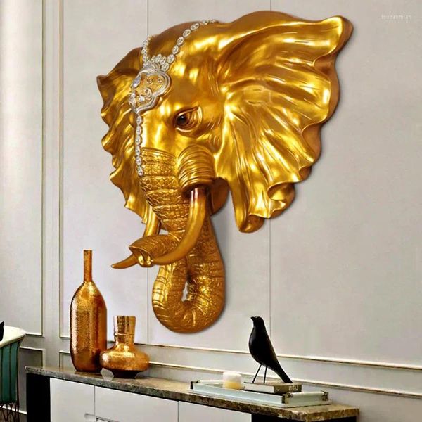Figuras decorativas cabeza de elefante europeo colgante de pared sala de estar entrada fondo de pared decoración 3D