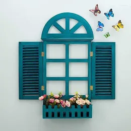 Decoratieve beeldjes Europees stijl vals venster gesimuleerde mediterrane louverte houten ramen restaurantkamer decoratie accessoires