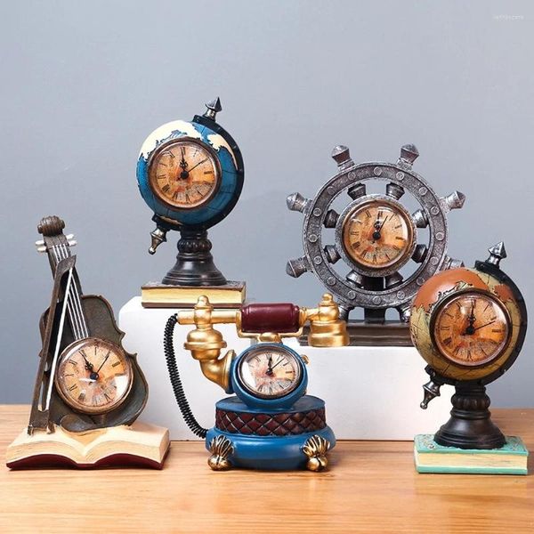 Figuras decorativas adornos de estilo europeo instrumentos musicales retro relojes modelos creativos de manualidades para el hogar creative regalos de cumpleaños decoración