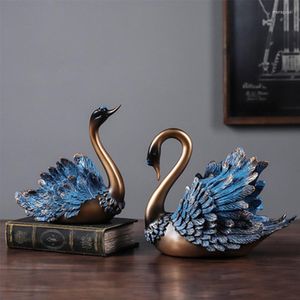 Figurines décoratives style européen cygne résine artisanat abstrait Statue décoration salon bureau rétro Animal