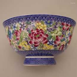 Figuras decorativas exquisitas Famille Rose Rose Porcelana Enamelo Flores de coloridas Tazón