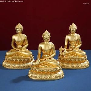 Figuritas decorativas exquisitas cobre latón dorado Shakyamuni Amitabha Buda estatua pequeña portátil budismo Tíbet bolsillo