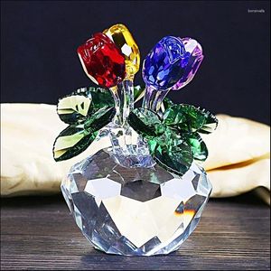 Figurines décoratives en cristal exquis, fleur de Rose, Sculpture qui ne se décolore pas, ornements pour cadeaux de voiture de mariage, décoration de maison, cadeaux de vacances