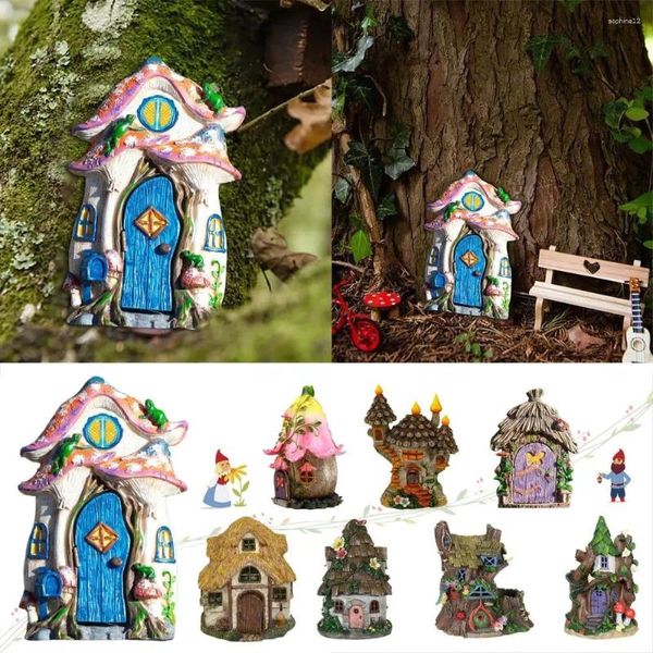 Figuras decorativas Exquisitas Estatuas de puerta de elfos de hadas en miniatura para la escultura de jardín al aire libre Accesorios de adornos de casas de muñecas