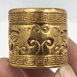 Decoratieve beeldjes Prachtige oude Chinese koperen vergulde handgemaakte koninklijke familie Pull Finger Ring