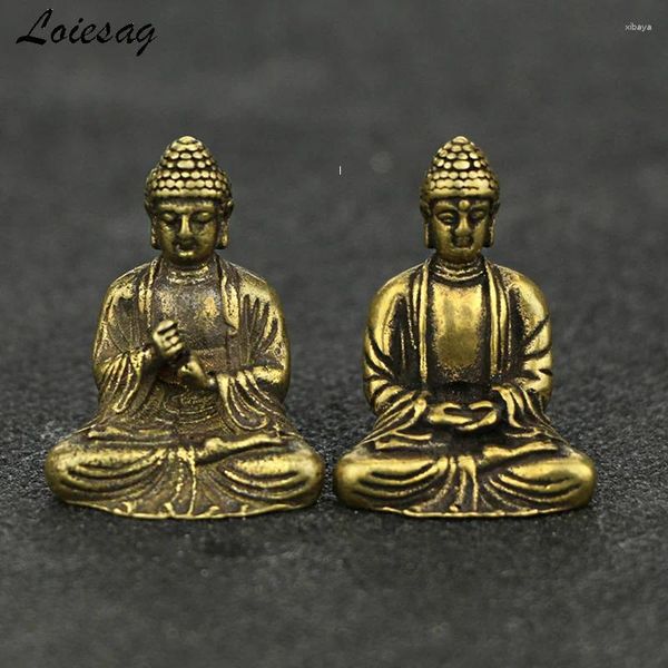 Figuritas decorativas exquisito adorno de Buda de cobre puro pequeño hogar Sakyamuni coche estatua de bronce y latón de