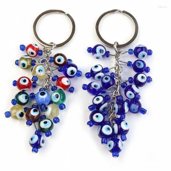 Figuras decorativas Exquisitos estilo griego de vidrio de vidrio color azul colgante con llavero en forma de uva Amuleta de colgante de bolsas malvadas