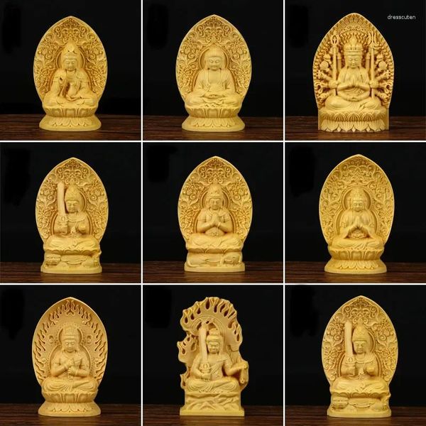 Figurines décoratives Exquise Wood Scarved Statue Guanyin Bodhisattva Figurine Tathagata Bouddha Sculpture Zen Lucky Crafts Home Decor Pray