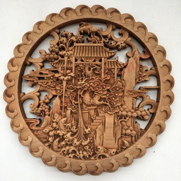 Figurines décoratives décors de bois exquis en bois sautant sur la porte du dragon bonne chance décorations d'artisanat de maison de bon augure