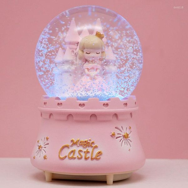 Figurines décoratives conte de fées château de princesse boule de neige en cristal boîte à musique ornements enfants fille fête d'anniversaire cadeaux de fête des enfants
