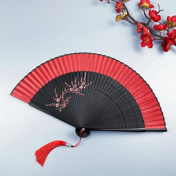 Figuras decorativas abanico arcaico plegable estilo chino rojo antiguo Han ropa danza buena apertura y cierre suave