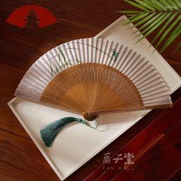 Figurines décoratifs fan style japonais et poignée en bambou pliage exquis ancienne envoyer petit gland