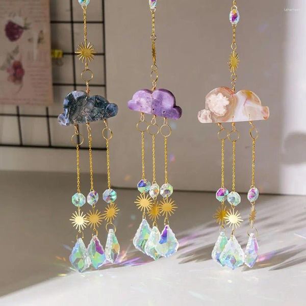 Figurines décoratives fausses cristal nuage vent carillon golden couleurs chaîne solaire capteur de soleil brillant strass chariots pendants arc-en-ciel suspendu