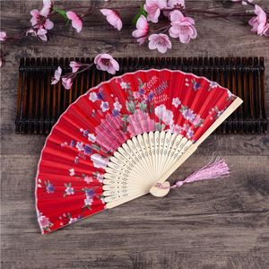 Decoratieve beeldjes vrouwelijke vouwbare bamboe hand retro vouw fan dans antieke Chinese zijden draagbare dame bruiloft bloemenvens