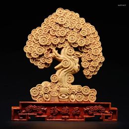 Figurines décoratives Feng Shui 24cm thuja Wood Statue Lucky Money Treedecoration mascotte Home Desk Decor Sculptures