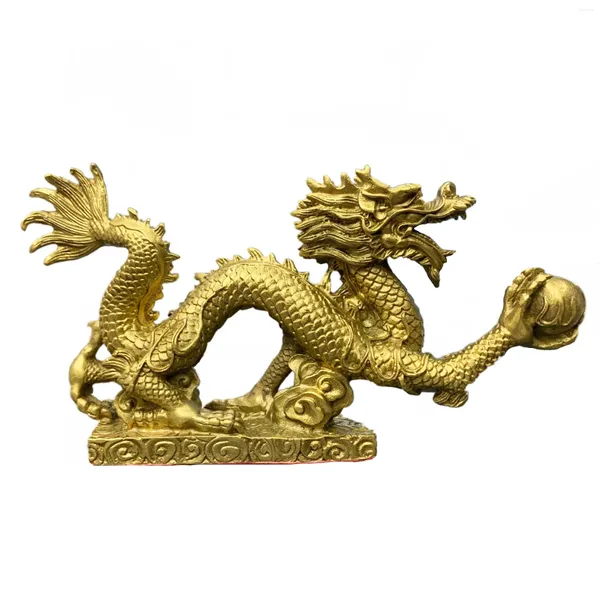 Figurines décoratives Feng Shui Dragon en laiton Statue de décoration intérieure chinoise Figurine Office attire de l'argent et de la bonne chance Sculpture dorée