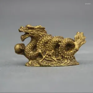Figurines décoratives Fengshii Chinois Folk Bronze Stand Copper Année Zodiac Dragon Statue Sculpture