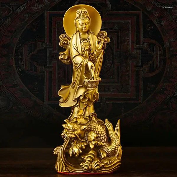 Figurines décoratives Fengshii Copper Dragon Guanyin Ornements Stand Bodhisattva Statue Home Salon Buddha Decor