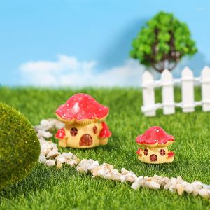 Decoratieve beeldjes Figurine Miniatuur gesimuleerde plant Red Resin Mushroom House Micro Landschap ornamenten voor woningdecoraties Pot