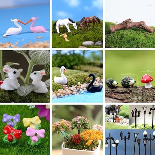 Figurines décoratives Figurine Plante Pot Jardin Ornement Miniature Fée Décor Flamingo Oiseau Réverbère Lampe Champignon Cheval DIY