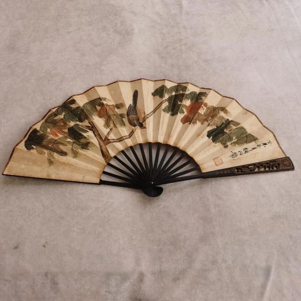 Figurines décoratives fleur d'oiseau de paysage peinture à la maison décoration artisanale chinois ancien style pliant ventilateur petit cadeau
