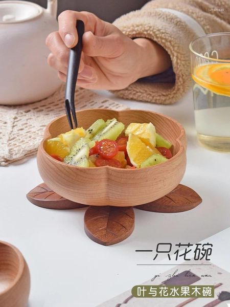Figurines décoratives Bowl de fleurs Salade de table de table de table de table ménage séchée en bois solide haute valeur esthétique Plaque de pied créative
