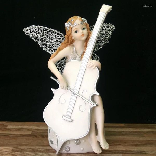 Figuras decorativas Flower Fairy Alas de bricolaje Estatuas de ángel de resina Decoración del hogar Regalos de boda Hermosa Música blanca para la madre