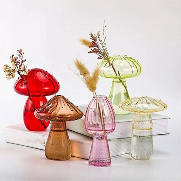 Figurines décoratives Vase à Fleurs Adorable Forme de Champignon Jardinière en Verre Transparent Station de Propagation des Plantes Unique pour la décoration de la Maison