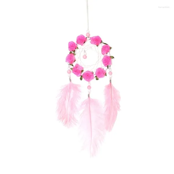 Figurines décoratives Fleurs Dream Catcher Decoration pour les ornements de voiture décor de chambre Dreamcatchers mur suspendu perle plume carillon 124E