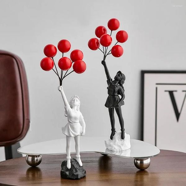 Figuras decorativas Esculturas de estatuas de globo volante y decoración de la sala de estar Accesorios de mesa de decoración del hogar