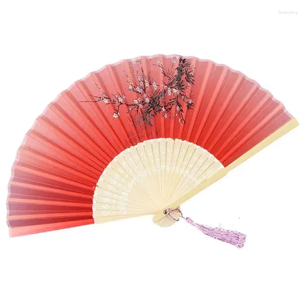 Figuras decorativas Ventilador de mano plegable Los ventiladores de seda japoneses de bambú de hormigue
