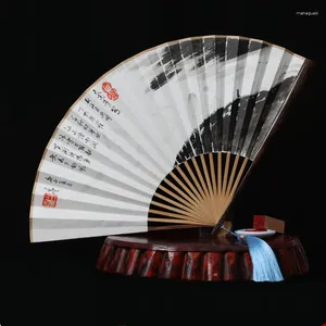 Decoratieve beeldjes Vouwwaaier Rijstpapier Bamboe Ventilatie Kalligrafie Handgeschilderde Chinese Oude Gift Abanicos Para Boda Draagbaar