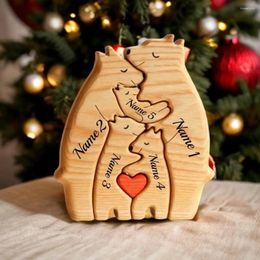 Decoratieve Beeldjes Gratis Graveren DIY Beer Familie Houten Puzzel Gepersonaliseerde Aangepaste Bureau Decor Kerst Verjaardagscadeau Woondecoratie